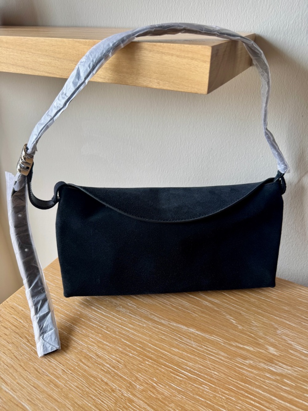 MADEWELL The Date Night Shoulder Bag in Juniper Berry Navy Suede Silver Hardware